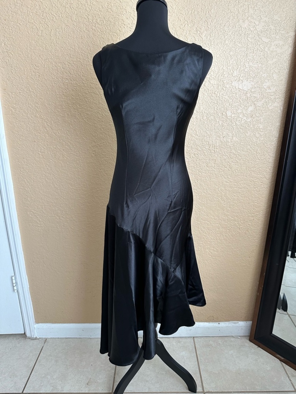 Black Satin Cocktail Dress Size 2 S.L. Fashions Cowl Neck Elegant Evening🖤 - Picture 2 of 11